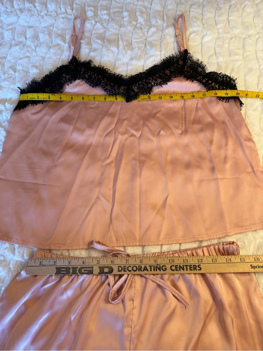 NWOT Silk-Look Lace Trim Cami & Short Lingerie Set in Blush Pink